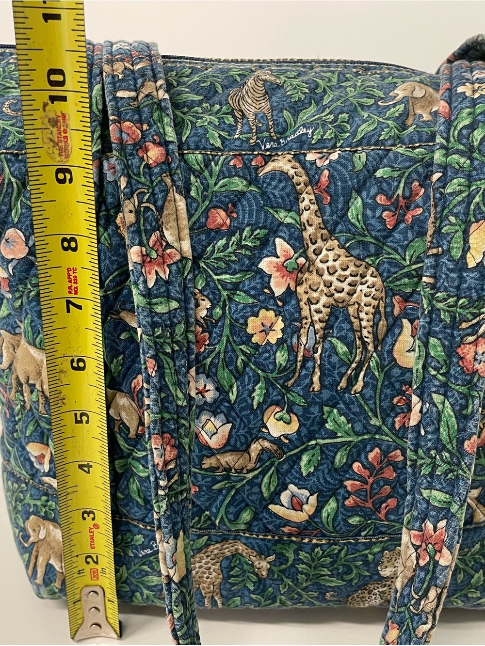 Vera Bradley Animal Kingdom Rare Navy Blue Floral Safari Quilted Tote Retired - Picture 8 of 11